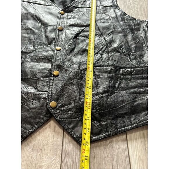 Vintage Italian Stone design Genuine Leather black ￼vest size XL - Picture 6 of 12